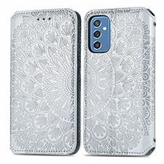 Custodia Portafoglio In Pelle Fantasia Modello Cover con Supporto S01D per Samsung Galaxy M52 5G Argento