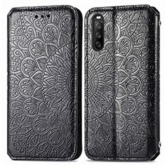 Custodia Portafoglio In Pelle Fantasia Modello Cover con Supporto S01D per Sony Xperia 10 III SO-52B Nero