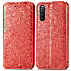 Custodia Portafoglio In Pelle Fantasia Modello Cover con Supporto S01D per Sony Xperia 10 III SO-52B Rosso