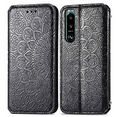 Custodia Portafoglio In Pelle Fantasia Modello Cover con Supporto S01D per Sony Xperia 5 III Nero