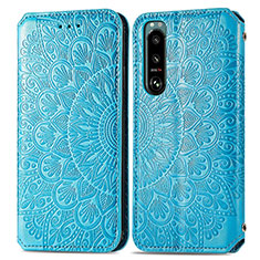 Custodia Portafoglio In Pelle Fantasia Modello Cover con Supporto S01D per Sony Xperia 5 III SO-53B Blu