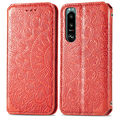 Custodia Portafoglio In Pelle Fantasia Modello Cover con Supporto S01D per Sony Xperia 5 III SO-53B Rosso