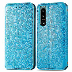 Custodia Portafoglio In Pelle Fantasia Modello Cover con Supporto S01D per Sony Xperia 5 IV Blu