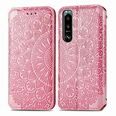 Custodia Portafoglio In Pelle Fantasia Modello Cover con Supporto S01D per Sony Xperia 5 IV Oro Rosa