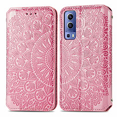 Custodia Portafoglio In Pelle Fantasia Modello Cover con Supporto S01D per Vivo iQOO Z3 5G Oro Rosa