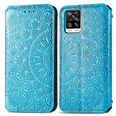 Custodia Portafoglio In Pelle Fantasia Modello Cover con Supporto S01D per Vivo V20 (2021) Blu