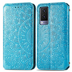 Custodia Portafoglio In Pelle Fantasia Modello Cover con Supporto S01D per Vivo V21e 5G Blu