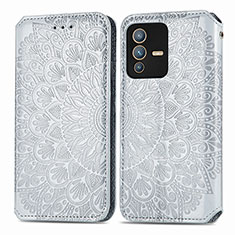 Custodia Portafoglio In Pelle Fantasia Modello Cover con Supporto S01D per Vivo V23 5G Argento