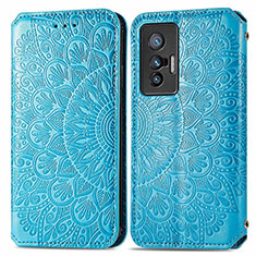 Custodia Portafoglio In Pelle Fantasia Modello Cover con Supporto S01D per Vivo X70 5G Blu