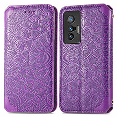 Custodia Portafoglio In Pelle Fantasia Modello Cover con Supporto S01D per Vivo X70 5G Viola