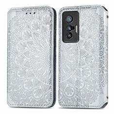 Custodia Portafoglio In Pelle Fantasia Modello Cover con Supporto S01D per Vivo X70t Argento