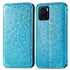 Custodia Portafoglio In Pelle Fantasia Modello Cover con Supporto S01D per Vivo Y10 Blu