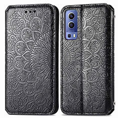 Custodia Portafoglio In Pelle Fantasia Modello Cover con Supporto S01D per Vivo Y52 5G Nero