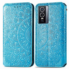 Custodia Portafoglio In Pelle Fantasia Modello Cover con Supporto S01D per Vivo Y76 5G Blu