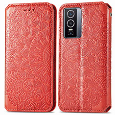 Custodia Portafoglio In Pelle Fantasia Modello Cover con Supporto S01D per Vivo Y76 5G Rosso