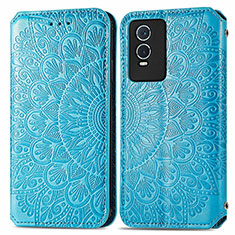 Custodia Portafoglio In Pelle Fantasia Modello Cover con Supporto S01D per Vivo Y76s 5G Blu