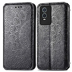 Custodia Portafoglio In Pelle Fantasia Modello Cover con Supporto S01D per Vivo Y76s 5G Nero