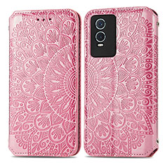 Custodia Portafoglio In Pelle Fantasia Modello Cover con Supporto S01D per Vivo Y76s 5G Oro Rosa