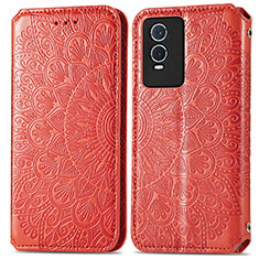 Custodia Portafoglio In Pelle Fantasia Modello Cover con Supporto S01D per Vivo Y76s 5G Rosso