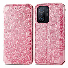 Custodia Portafoglio In Pelle Fantasia Modello Cover con Supporto S01D per Xiaomi Mi 11T 5G Oro Rosa