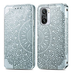 Custodia Portafoglio In Pelle Fantasia Modello Cover con Supporto S01D per Xiaomi Poco F3 5G Argento