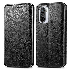 Custodia Portafoglio In Pelle Fantasia Modello Cover con Supporto S01D per Xiaomi Poco F3 5G Nero