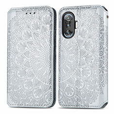 Custodia Portafoglio In Pelle Fantasia Modello Cover con Supporto S01D per Xiaomi Poco F4 GT 5G Argento