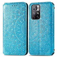 Custodia Portafoglio In Pelle Fantasia Modello Cover con Supporto S01D per Xiaomi Poco M4 Pro 5G Blu