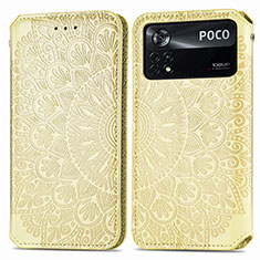 Custodia Portafoglio In Pelle Fantasia Modello Cover con Supporto S01D per Xiaomi Poco X4 Pro 5G Oro