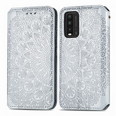 Custodia Portafoglio In Pelle Fantasia Modello Cover con Supporto S01D per Xiaomi Redmi 9 Power Argento