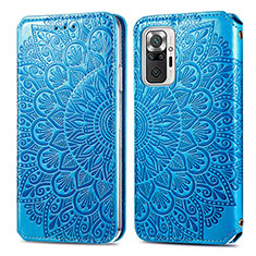 Custodia Portafoglio In Pelle Fantasia Modello Cover con Supporto S01D per Xiaomi Redmi Note 10 Pro 4G Blu