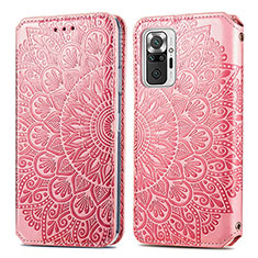 Custodia Portafoglio In Pelle Fantasia Modello Cover con Supporto S01D per Xiaomi Redmi Note 10 Pro 4G Oro Rosa