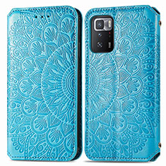 Custodia Portafoglio In Pelle Fantasia Modello Cover con Supporto S01D per Xiaomi Redmi Note 10 Pro 5G Blu