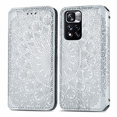 Custodia Portafoglio In Pelle Fantasia Modello Cover con Supporto S01D per Xiaomi Redmi Note 11 Pro+ Plus 5G Argento