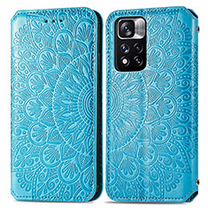 Custodia Portafoglio In Pelle Fantasia Modello Cover con Supporto S01D per Xiaomi Redmi Note 11 Pro+ Plus 5G Blu