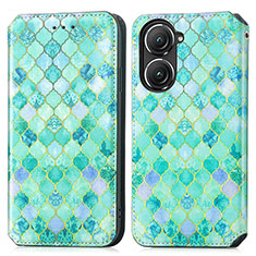 Custodia Portafoglio In Pelle Fantasia Modello Cover con Supporto S02D per Asus Zenfone 9 Verde