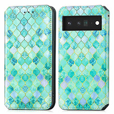 Custodia Portafoglio In Pelle Fantasia Modello Cover con Supporto S02D per Google Pixel 6 5G Verde