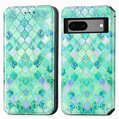 Custodia Portafoglio In Pelle Fantasia Modello Cover con Supporto S02D per Google Pixel 7 5G Verde