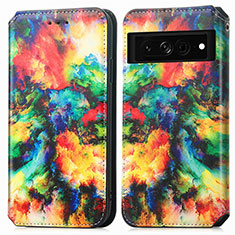 Custodia Portafoglio In Pelle Fantasia Modello Cover con Supporto S02D per Google Pixel 7 Pro 5G Multicolore