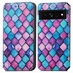 Custodia Portafoglio In Pelle Fantasia Modello Cover con Supporto S02D per Google Pixel 7 Pro 5G Viola