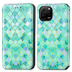 Custodia Portafoglio In Pelle Fantasia Modello Cover con Supporto S02D per Huawei Enjoy 50z Verde