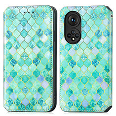 Custodia Portafoglio In Pelle Fantasia Modello Cover con Supporto S02D per Huawei Honor 50 5G Verde