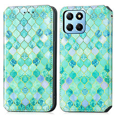 Custodia Portafoglio In Pelle Fantasia Modello Cover con Supporto S02D per Huawei Honor 70 Lite 5G Verde