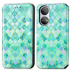 Custodia Portafoglio In Pelle Fantasia Modello Cover con Supporto S02D per Huawei Honor X7 Verde