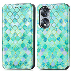 Custodia Portafoglio In Pelle Fantasia Modello Cover con Supporto S02D per Huawei Honor X7b Verde