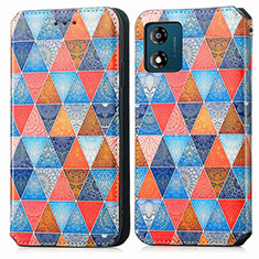 Custodia Portafoglio In Pelle Fantasia Modello Cover con Supporto S02D per Motorola Moto E13 Marrone