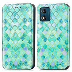 Custodia Portafoglio In Pelle Fantasia Modello Cover con Supporto S02D per Motorola Moto E13 Verde