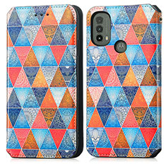 Custodia Portafoglio In Pelle Fantasia Modello Cover con Supporto S02D per Motorola Moto E20 Marrone