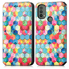 Custodia Portafoglio In Pelle Fantasia Modello Cover con Supporto S02D per Motorola Moto E20 Multicolore