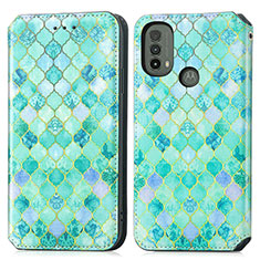 Custodia Portafoglio In Pelle Fantasia Modello Cover con Supporto S02D per Motorola Moto E30 Verde